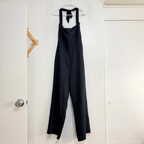 Reformation Malika Linen Black Jumpsuit, Size 10